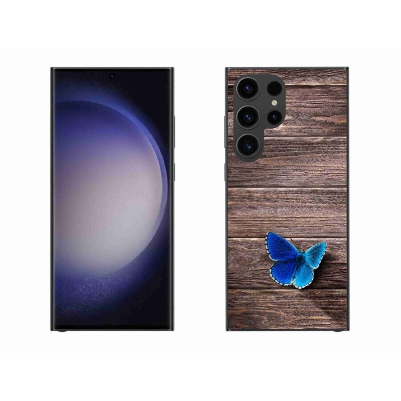 Gelový kryt mmCase na mobil Samsung Galaxy S23 Ultra 5G - modrý motýl 1