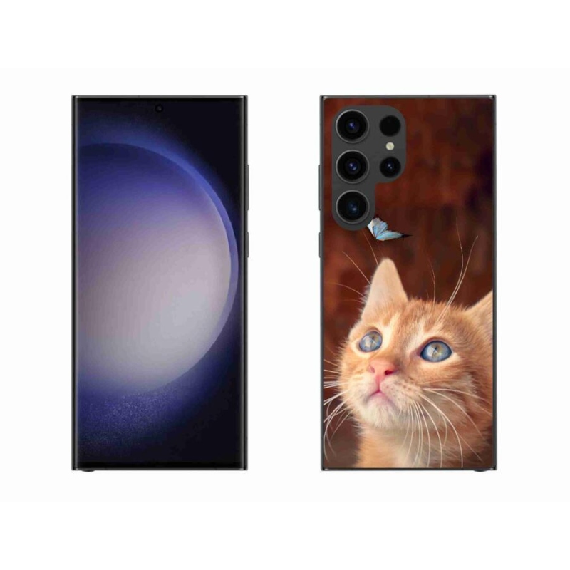 Gelový kryt mmCase na mobil Samsung Galaxy S23 Ultra 5G - motýl a kotě