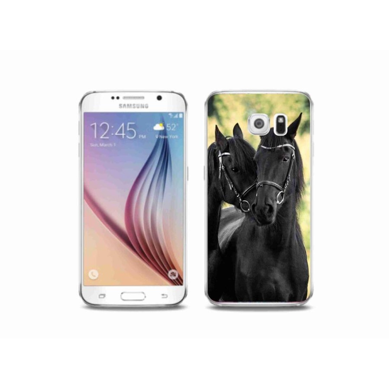 Gelový kryt mmCase na mobil Samsung Galaxy S6 - dva černí koně