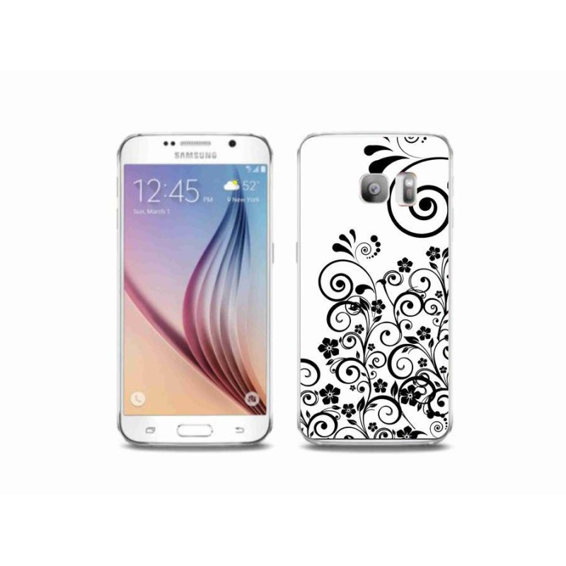 Gelový kryt mmCase na mobil Samsung Galaxy S6 Edge - černobílé květinové vzory