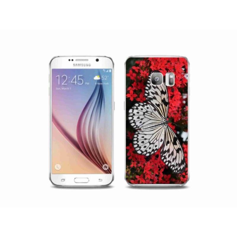 Gelový kryt mmCase na mobil Samsung Galaxy S6 Edge - černobílý motýl 1