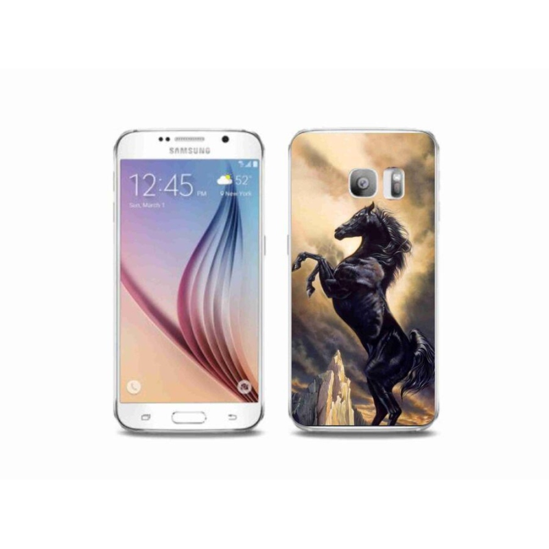 Gelový kryt mmCase na mobil Samsung Galaxy S6 Edge - černý kreslený kůň
