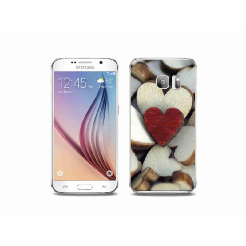 Gelový kryt mmCase na mobil Samsung Galaxy S6 Edge - gravírované červené srdce