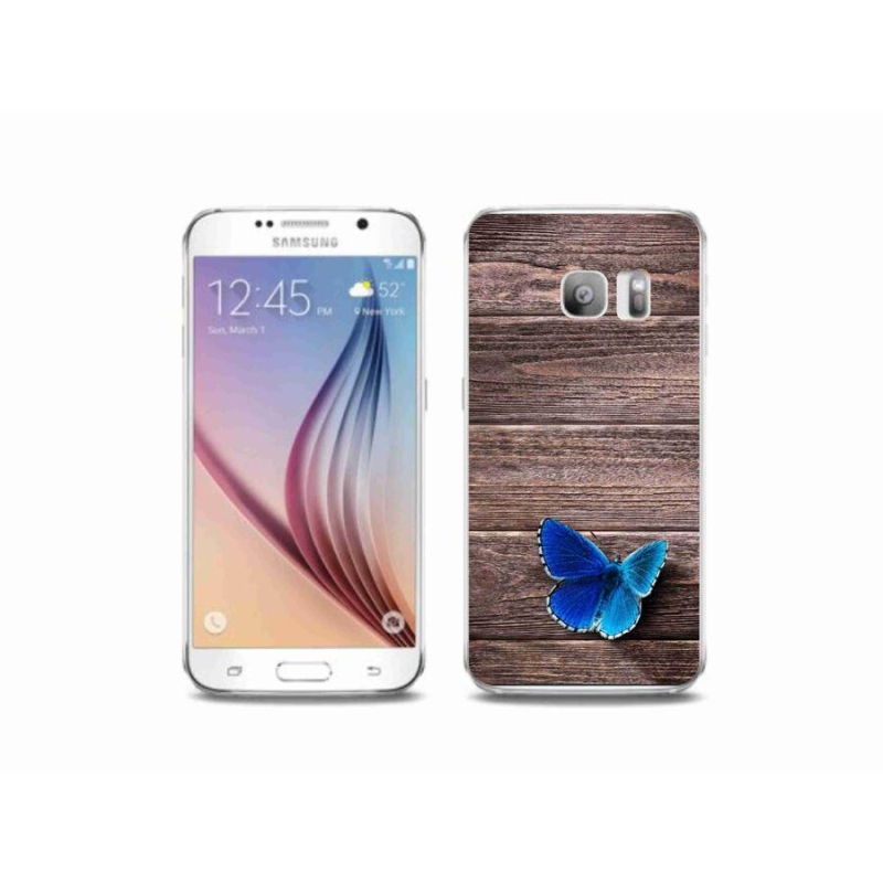 Gelový kryt mmCase na mobil Samsung Galaxy S6 Edge - modrý motýl 1