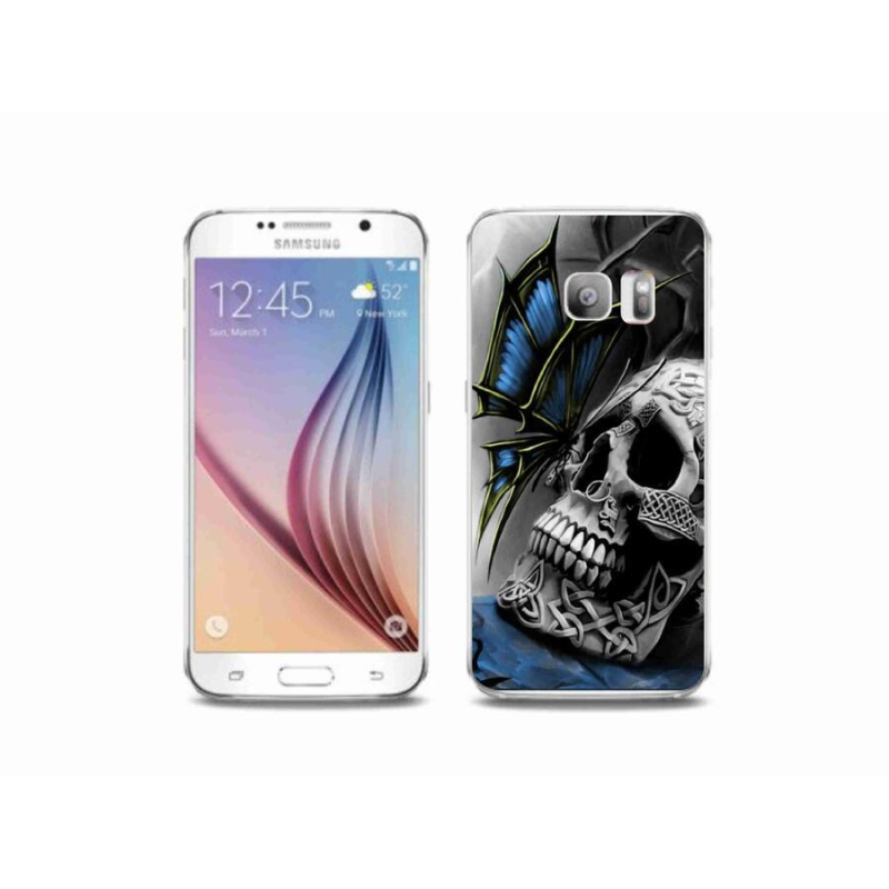 Gelový kryt mmCase na mobil Samsung Galaxy S6 Edge - motýl a lebka