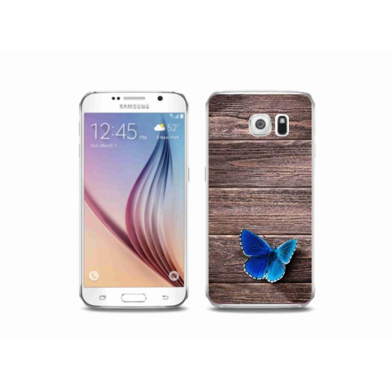 Gelový kryt mmCase na mobil Samsung Galaxy S6 - modrý motýl 1