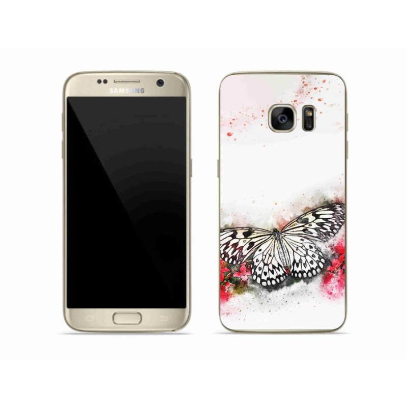 Gelový kryt mmCase na mobil Samsung Galaxy S7 - černobílý motýl