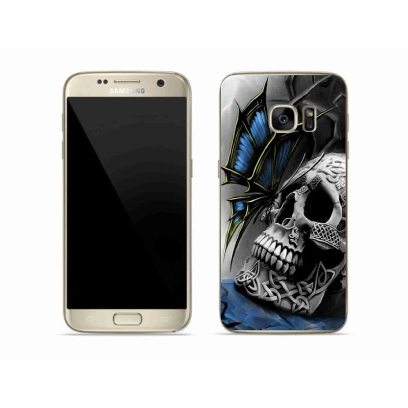 Gelový kryt mmCase na mobil Samsung Galaxy S7 Edge - motýl a lebka