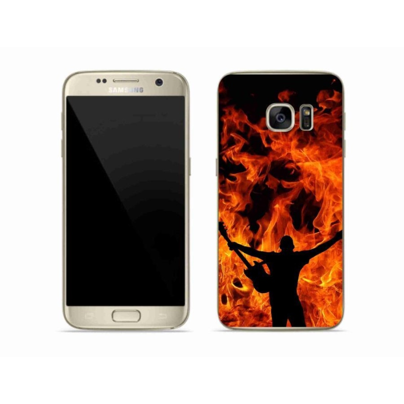 Gelový kryt mmCase na mobil Samsung Galaxy S7 - muzikant a oheň