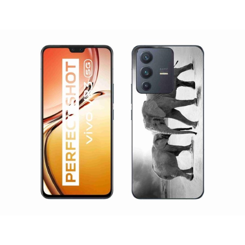 Gelový kryt mmCase na mobil Vivo V23 5G - černobílí sloni