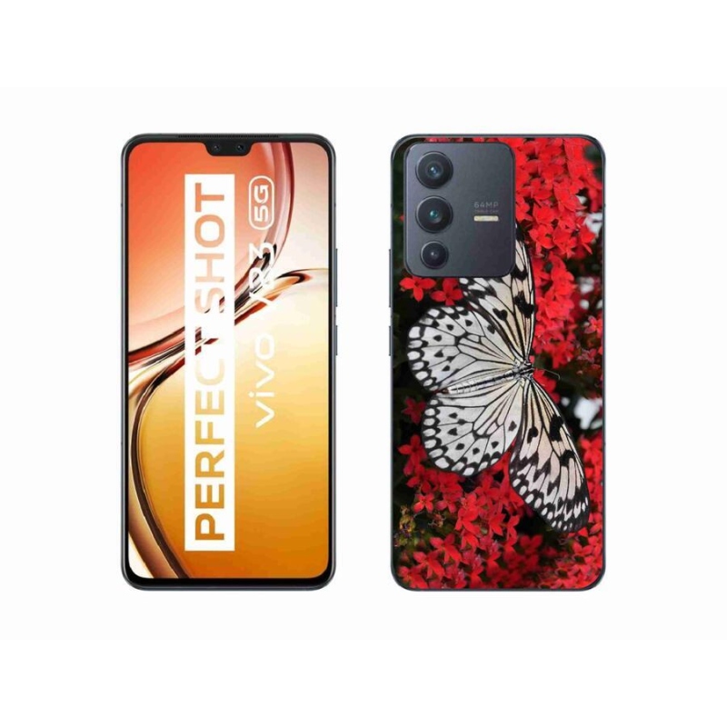 Gelový kryt mmCase na mobil Vivo V23 5G - černobílý motýl 1