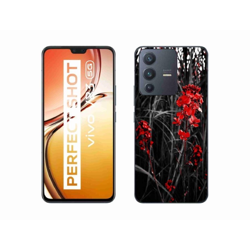 Gelový kryt mmCase na mobil Vivo V23 5G - červená rostlina