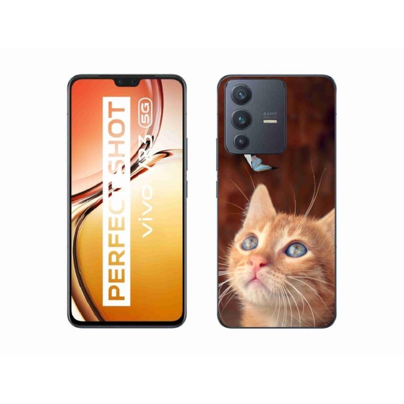 Gelový kryt mmCase na mobil Vivo V23 5G - motýl a kotě
