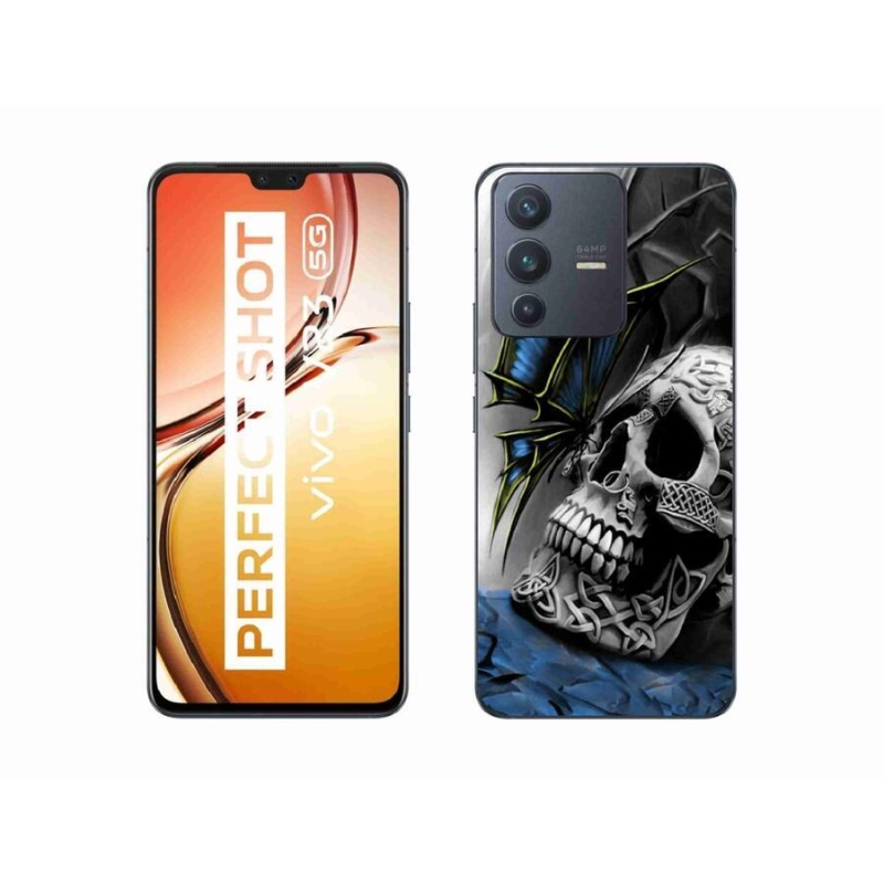 Gelový kryt mmCase na mobil Vivo V23 5G - motýl a lebka