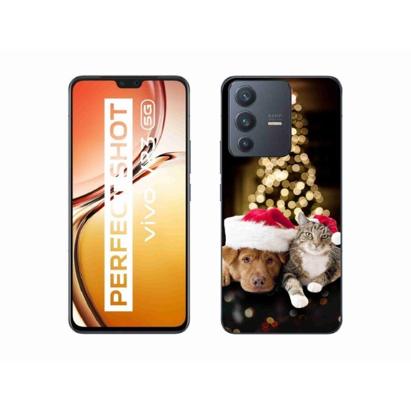 Gelový kryt mmCase na mobil Vivo V23 5G - vánoční pes a kočka