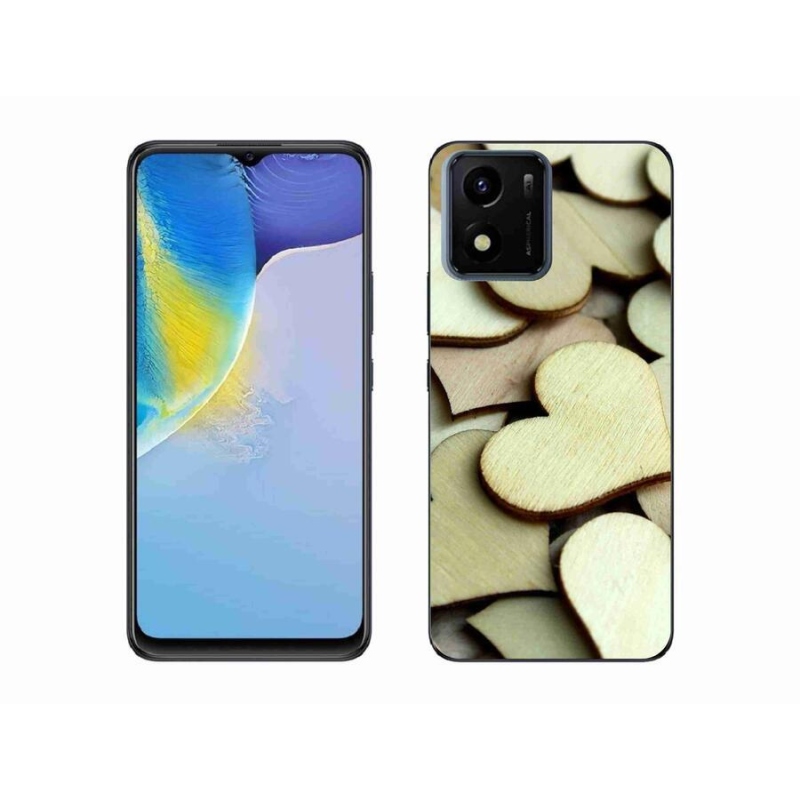 Gelový kryt mmCase na mobil Vivo Y01 - dřevěná srdíčka