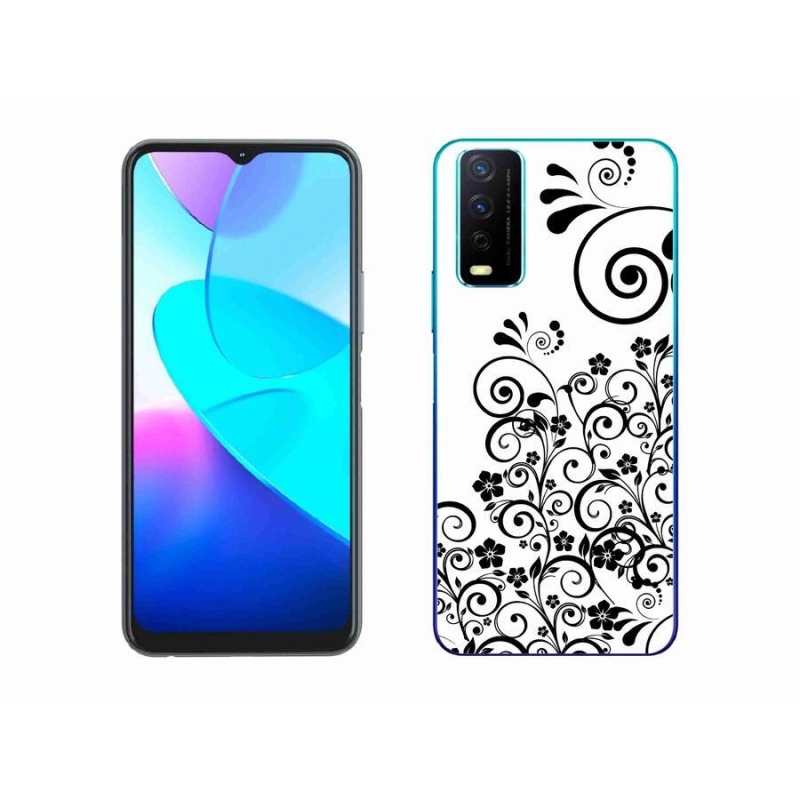 Gelový kryt mmCase na mobil Vivo Y11s/Y20s - černobílé květinové vzory