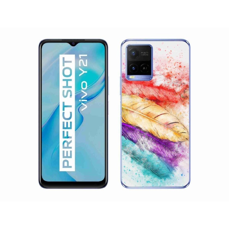 Gelový kryt mmCase na mobil Vivo Y21/Y21s/Y33s - barevné peří