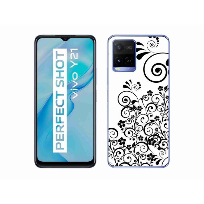 Gelový kryt mmCase na mobil Vivo Y21/Y21s/Y33s - černobílé květinové vzory