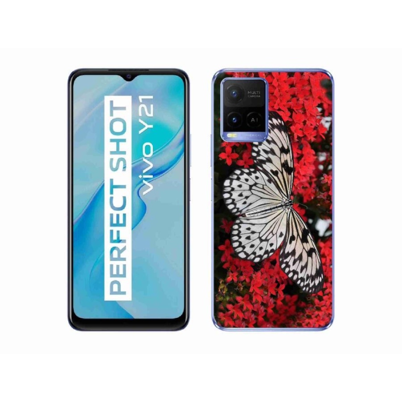 Gelový kryt mmCase na mobil Vivo Y21/Y21s/Y33s - černobílý motýl 1