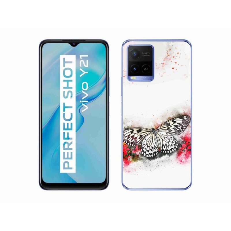 Gelový kryt mmCase na mobil Vivo Y21/Y21s/Y33s - černobílý motýl