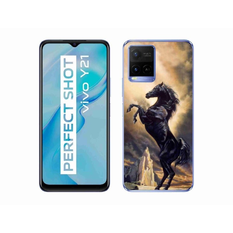Gelový kryt mmCase na mobil Vivo Y21/Y21s/Y33s - černý kreslený kůň