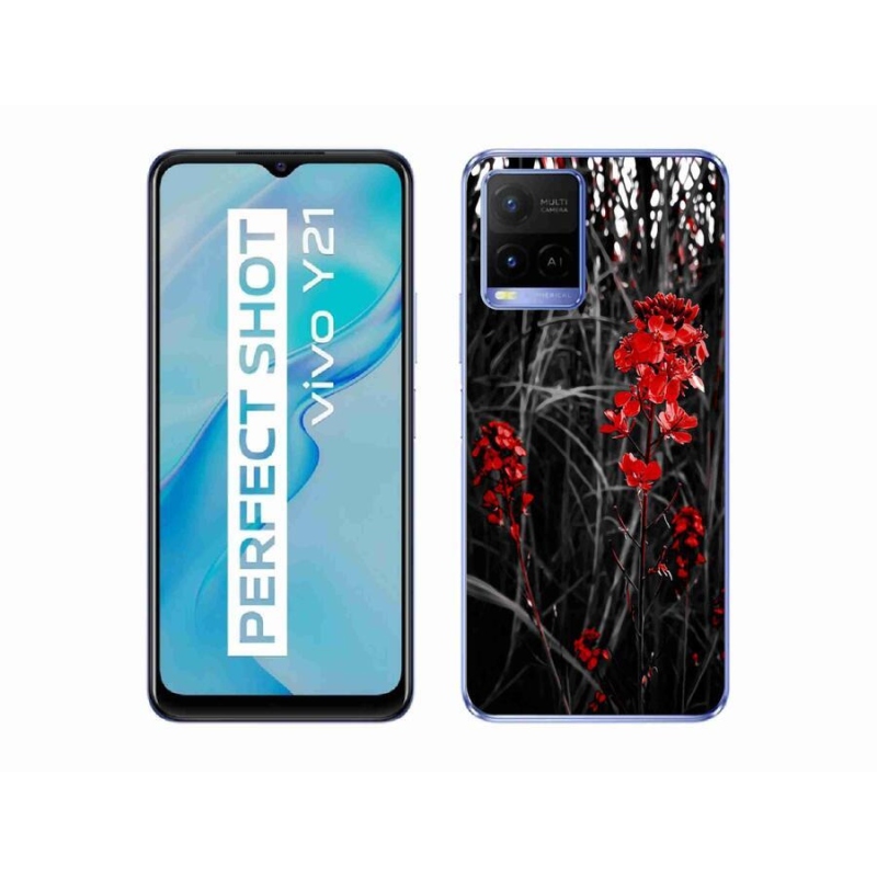 Gelový kryt mmCase na mobil Vivo Y21/Y21s/Y33s - červená rostlina