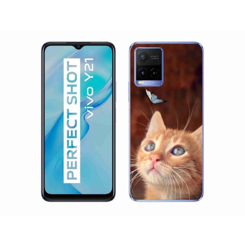 Gelový kryt mmCase na mobil Vivo Y21/Y21s/Y33s - motýl a kotě