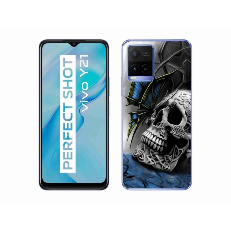 Gelový kryt mmCase na mobil Vivo Y21/Y21s/Y33s - motýl a lebka