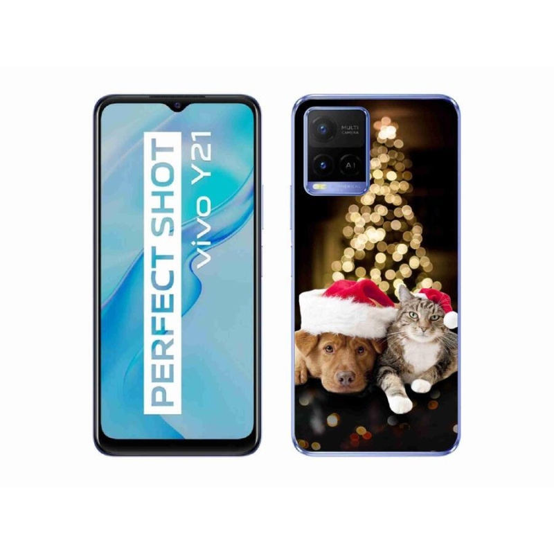 Gelový kryt mmCase na mobil Vivo Y21/Y21s/Y33s - vánoční pes a kočka