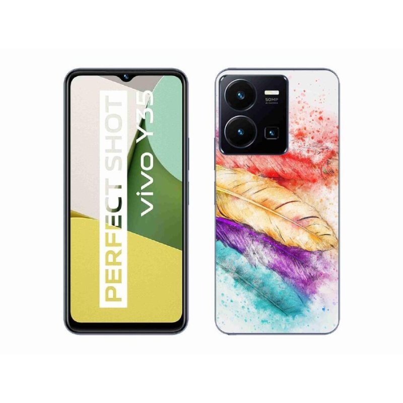 Gelový kryt mmCase na mobil Vivo Y35 - barevné peří