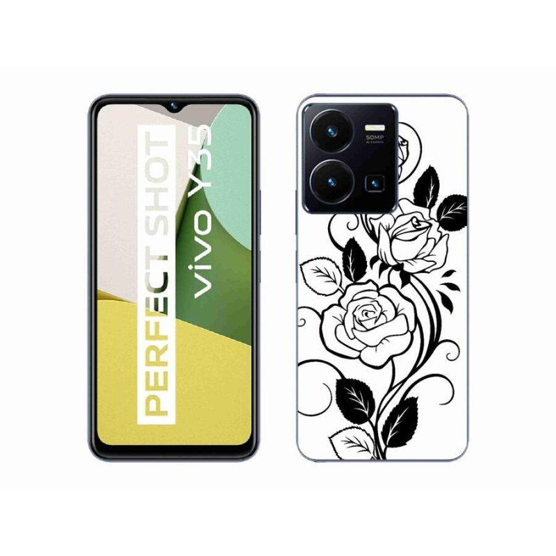 Gelový kryt mmCase na mobil Vivo Y35 - černobílá růže