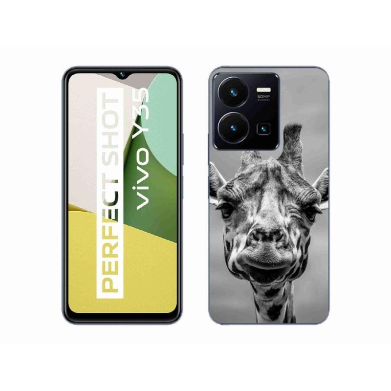 Gelový kryt mmCase na mobil Vivo Y35 - černobílá žirafa