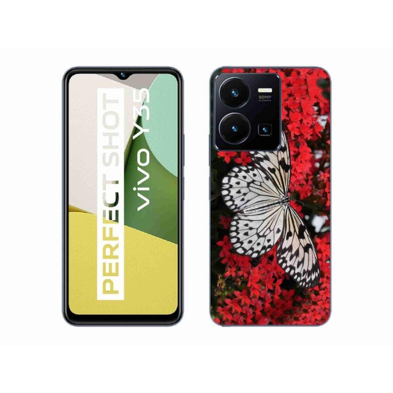Gelový kryt mmCase na mobil Vivo Y35 - černobílý motýl 1