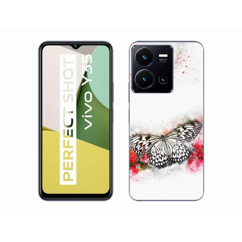 Gelový kryt mmCase na mobil Vivo Y35 - černobílý motýl