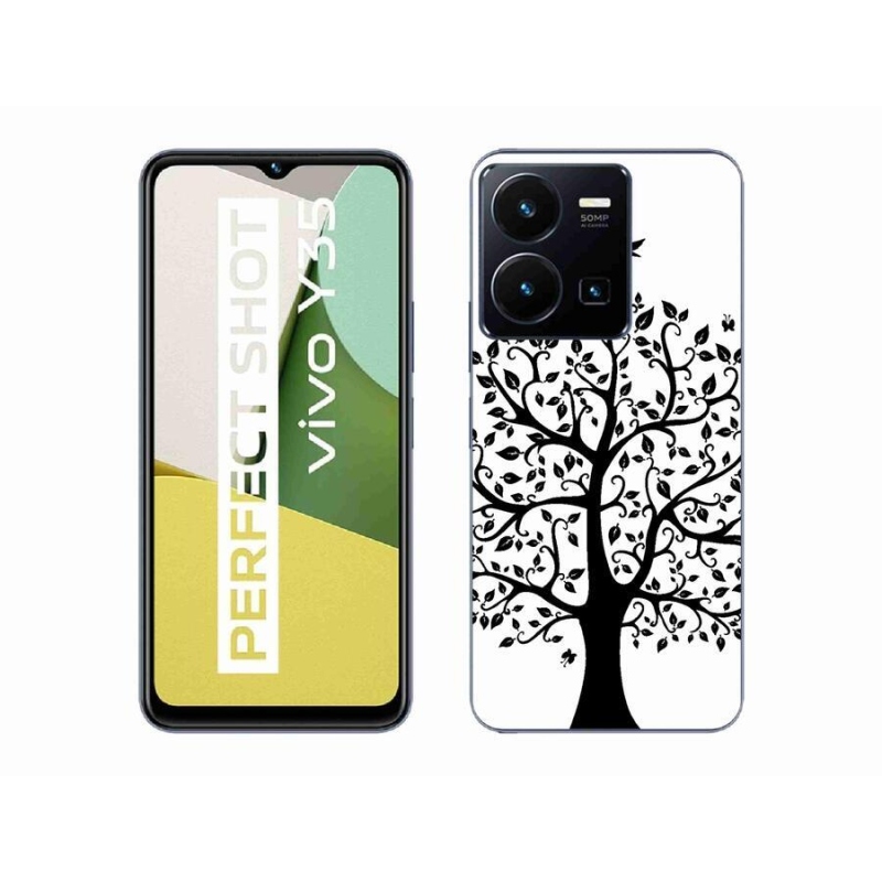 Gelový kryt mmCase na mobil Vivo Y35 - černobílý strom