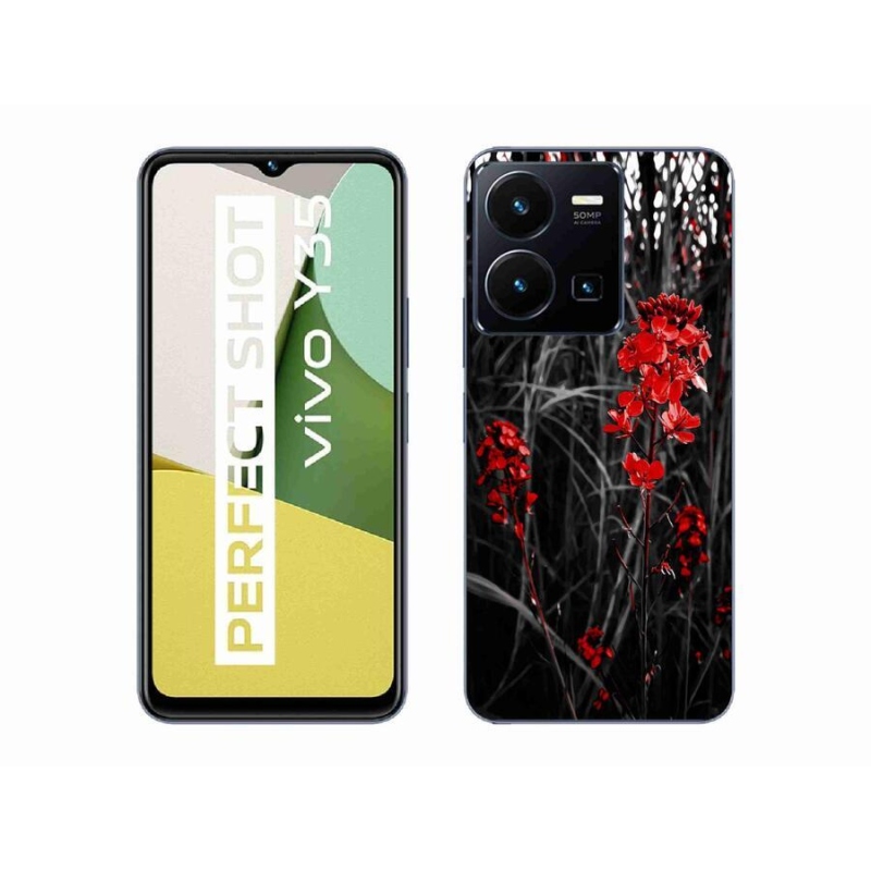 Gelový kryt mmCase na mobil Vivo Y35 - červená rostlina
