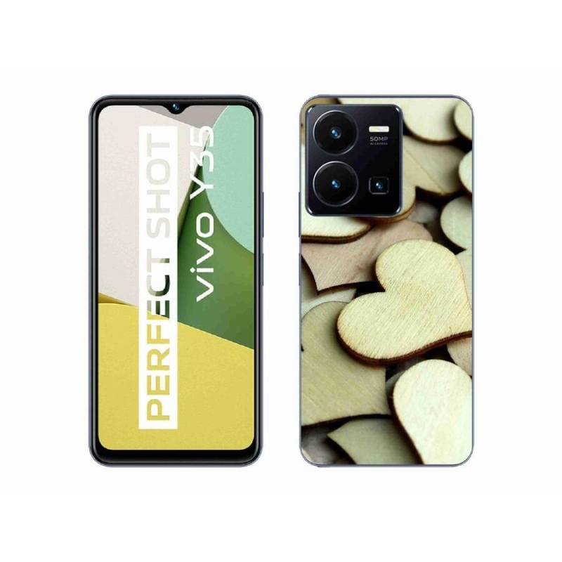 Gelový kryt mmCase na mobil Vivo Y35 - dřevěná srdíčka