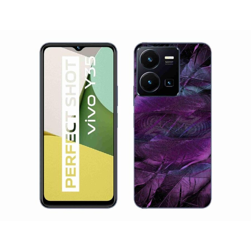 Gelový kryt mmCase na mobil Vivo Y35 - fialová pírka