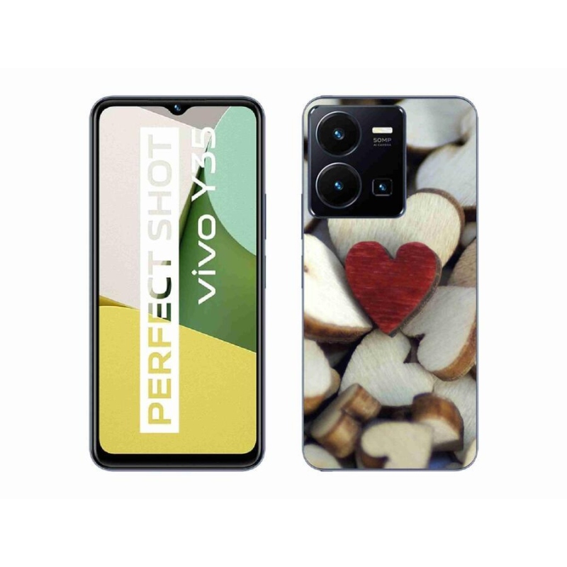 Gelový kryt mmCase na mobil Vivo Y35 - gravírované červené srdce