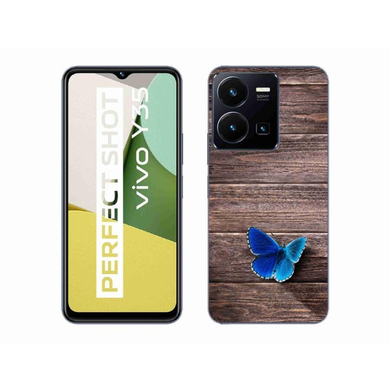 Gelový kryt mmCase na mobil Vivo Y35 - modrý motýl 1