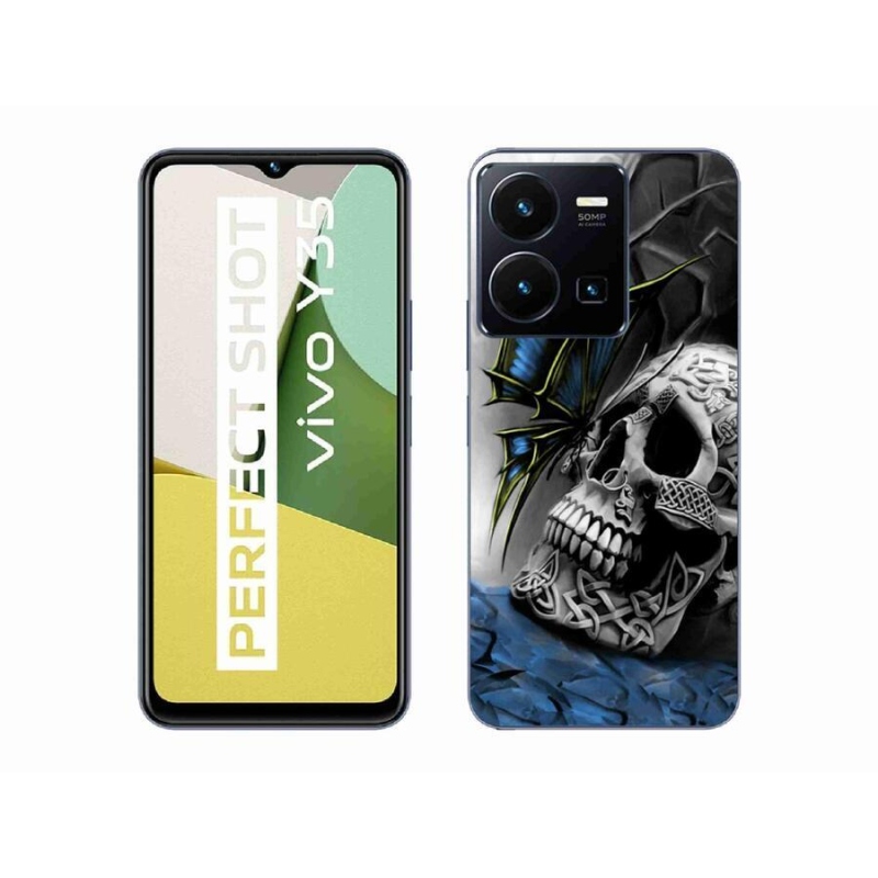Gelový kryt mmCase na mobil Vivo Y35 - motýl a lebka