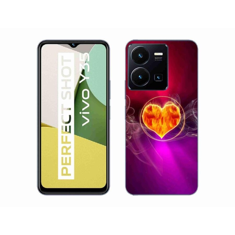 Gelový kryt mmCase na mobil Vivo Y35 - ohnivé srdce