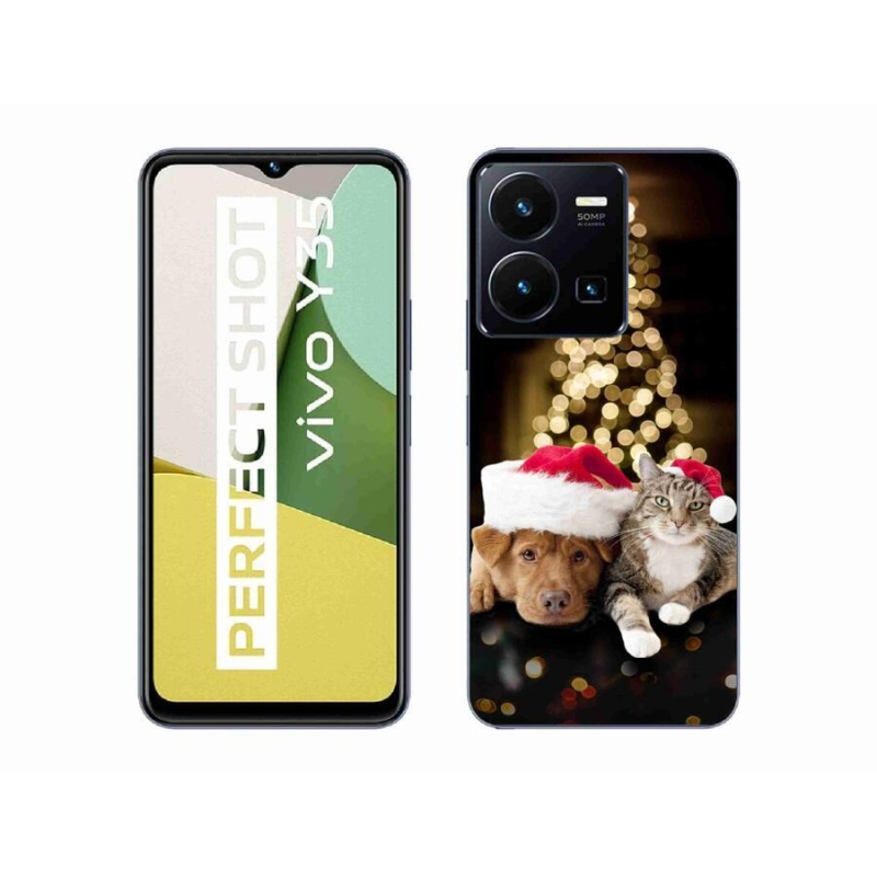 Gelový kryt mmCase na mobil Vivo Y35 - vánoční pes a kočka