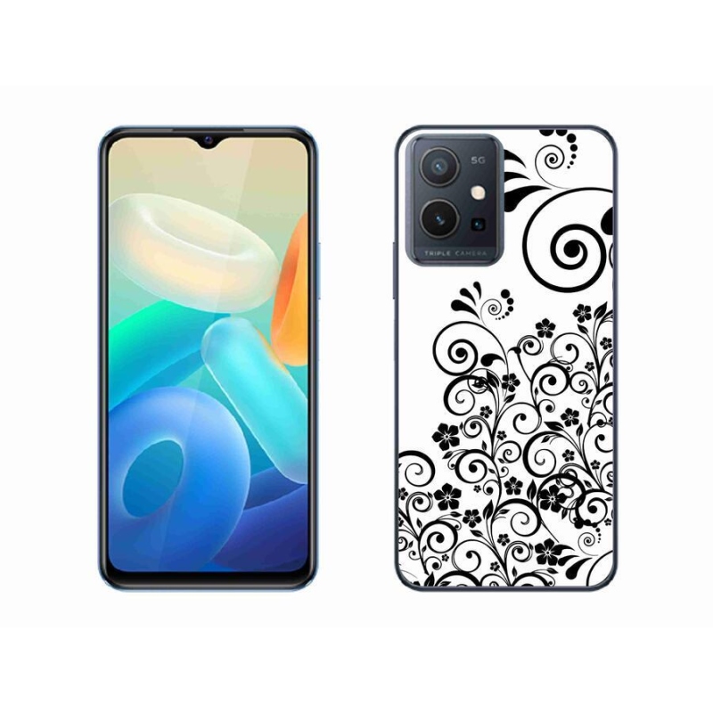 Gelový kryt mmCase na mobil Vivo Y55 5G - černobílé květinové vzory