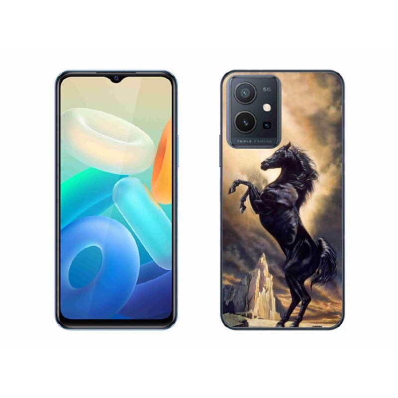 Gelový kryt mmCase na mobil Vivo Y55 5G - černý kreslený kůň