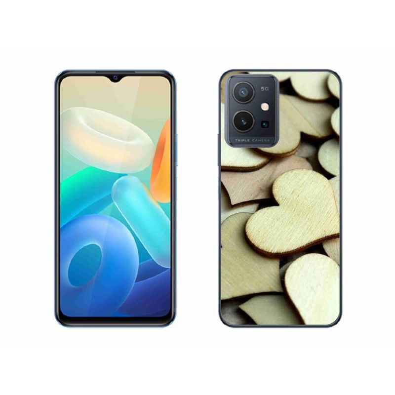 Gelový kryt mmCase na mobil Vivo Y55 5G - dřevěná srdíčka