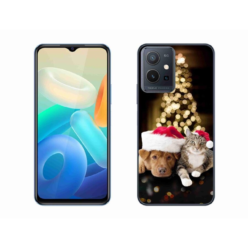 Gelový kryt mmCase na mobil Vivo Y55 5G - vánoční pes a kočka