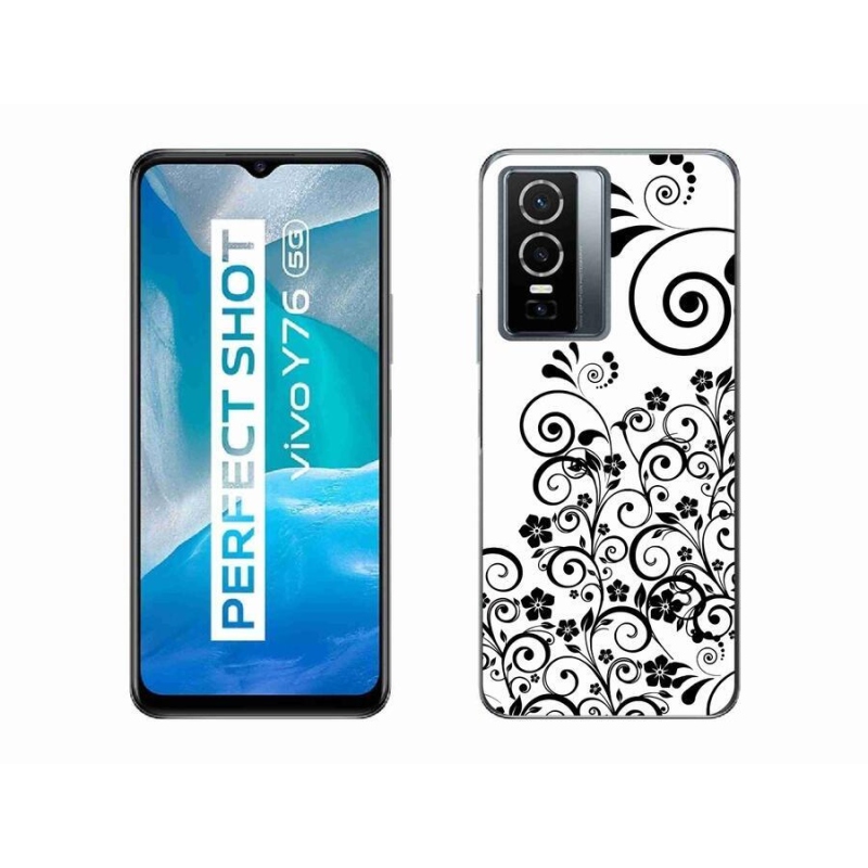 Gelový kryt mmCase na mobil Vivo Y76 5G - černobílé květinové vzory