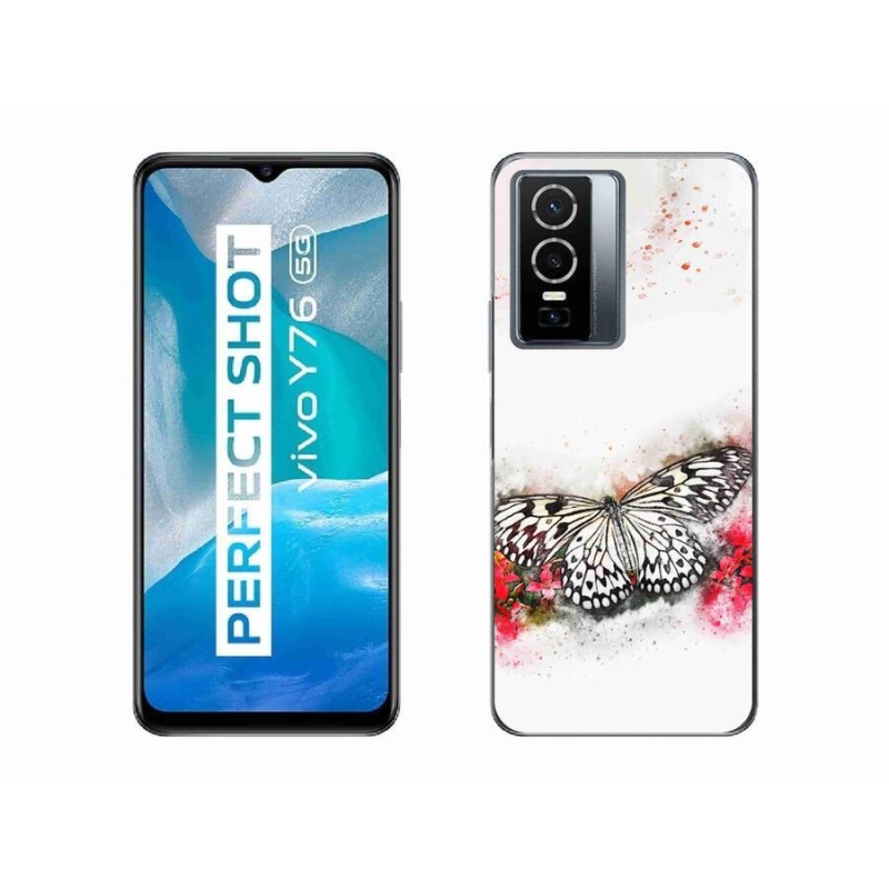Gelový kryt mmCase na mobil Vivo Y76 5G - černobílý motýl